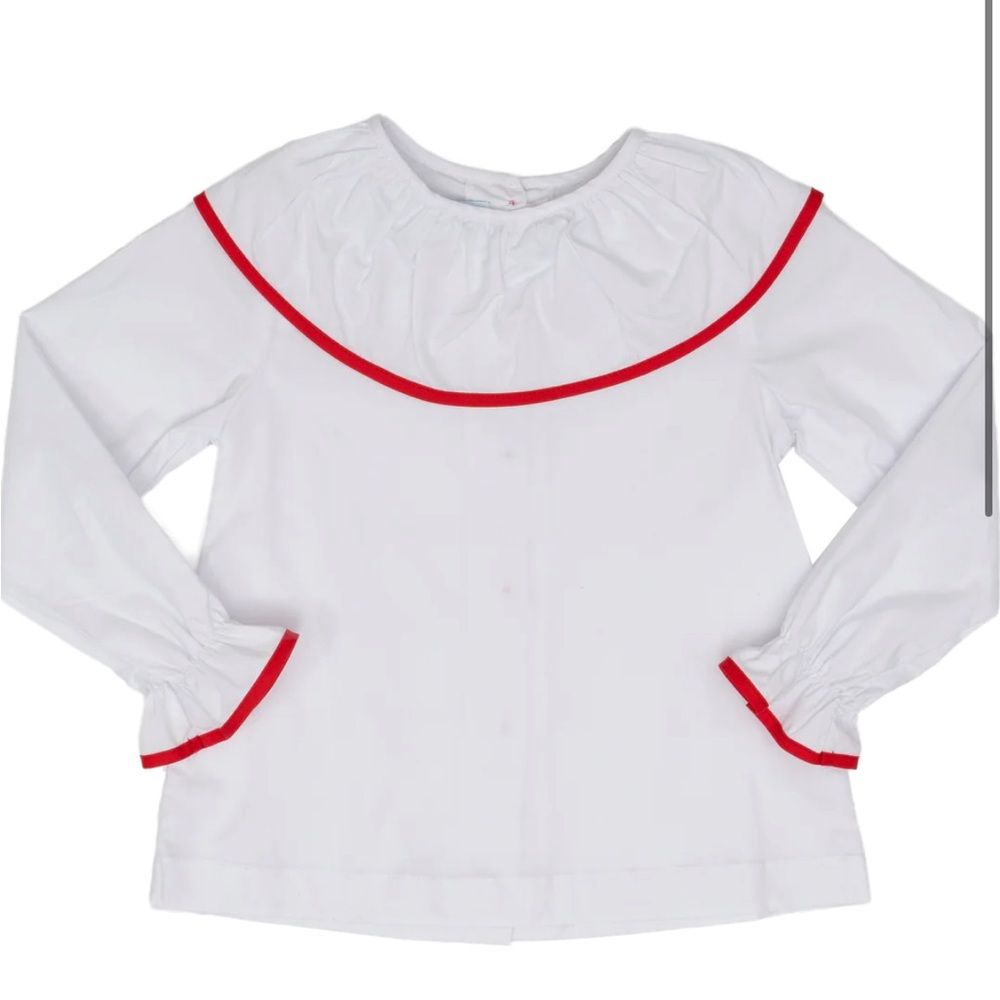 White Blouse with Red Trim